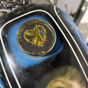 Custom Motorcycle Gas cap with Gold Playboy Design